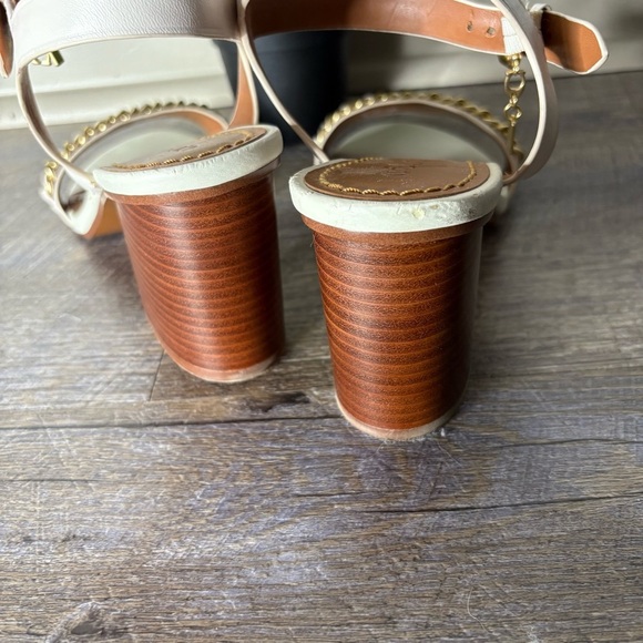 Coach Cream Block Heel Sandals Chain - Picture 7 of 10